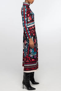 BODYCON DRESS WITH PLACEMENT PRINT BLACK/MULTICOLOR