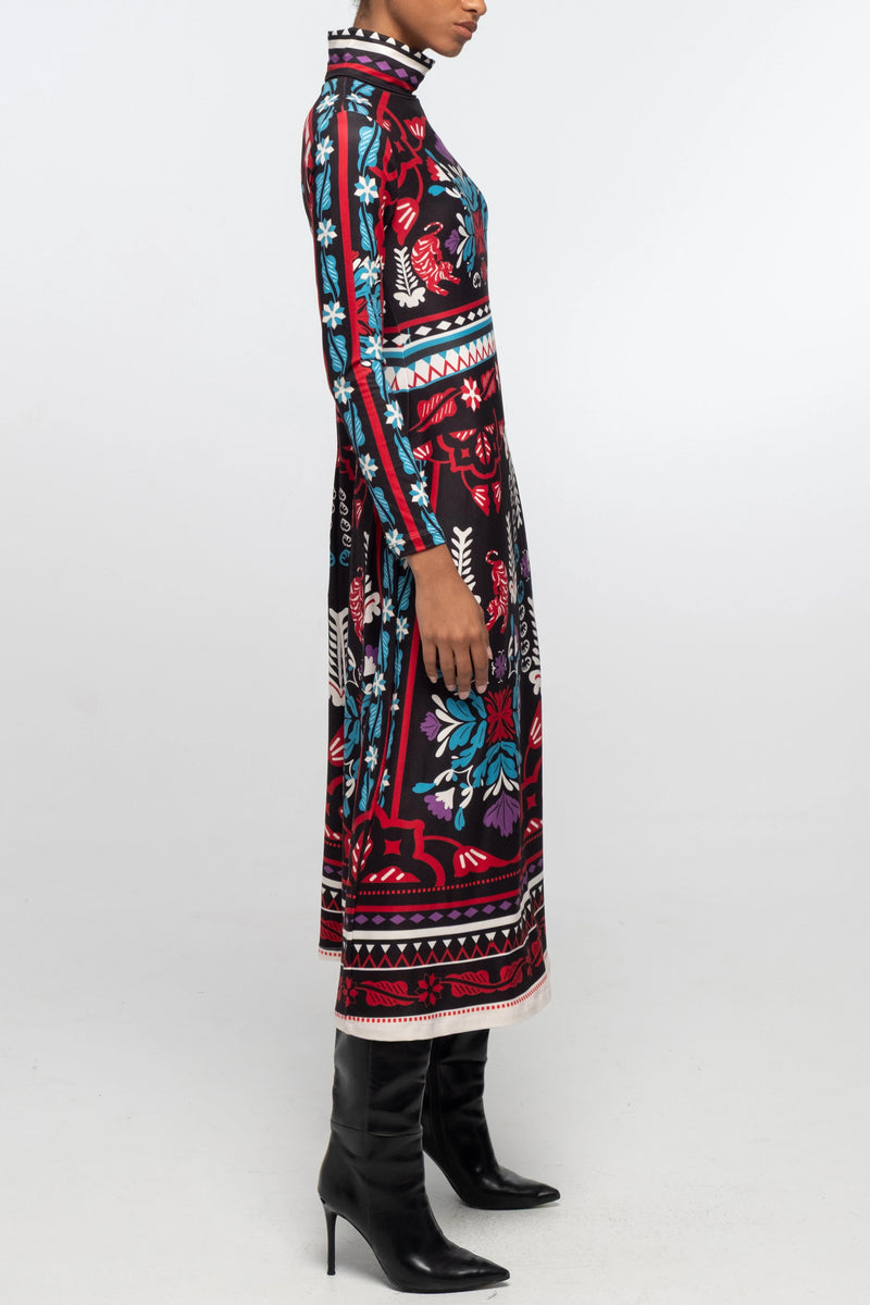 BODYCON DRESS WITH PLACEMENT PRINT BLACK/MULTICOLOR