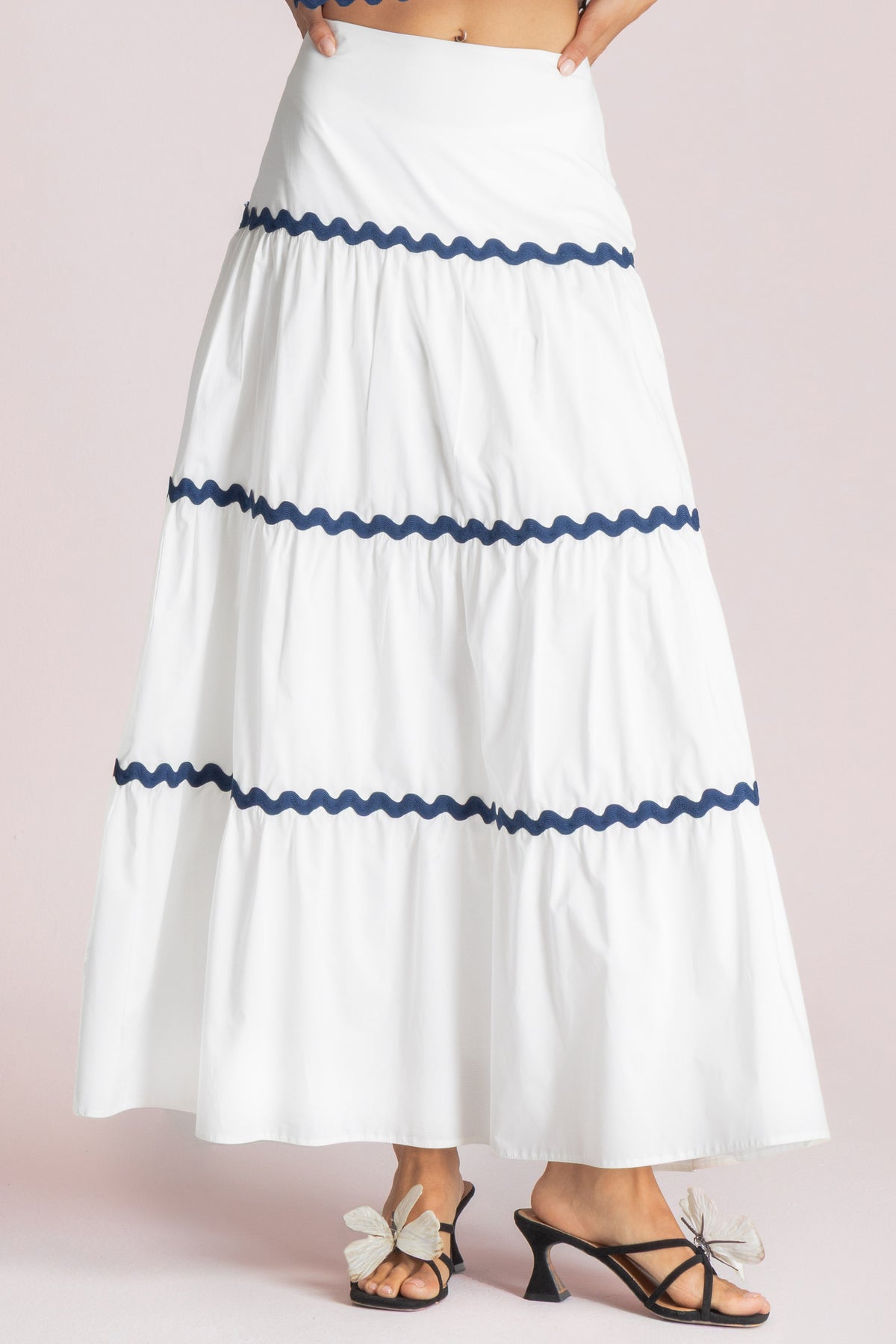 LONG COTTON SKIRT "WAVE" WHITE/NAVY