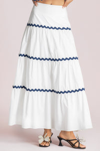 LONG COTTON SKIRT "WAVE" WHITE/NAVY