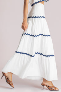 LONG COTTON SKIRT "WAVE" WHITE/NAVY