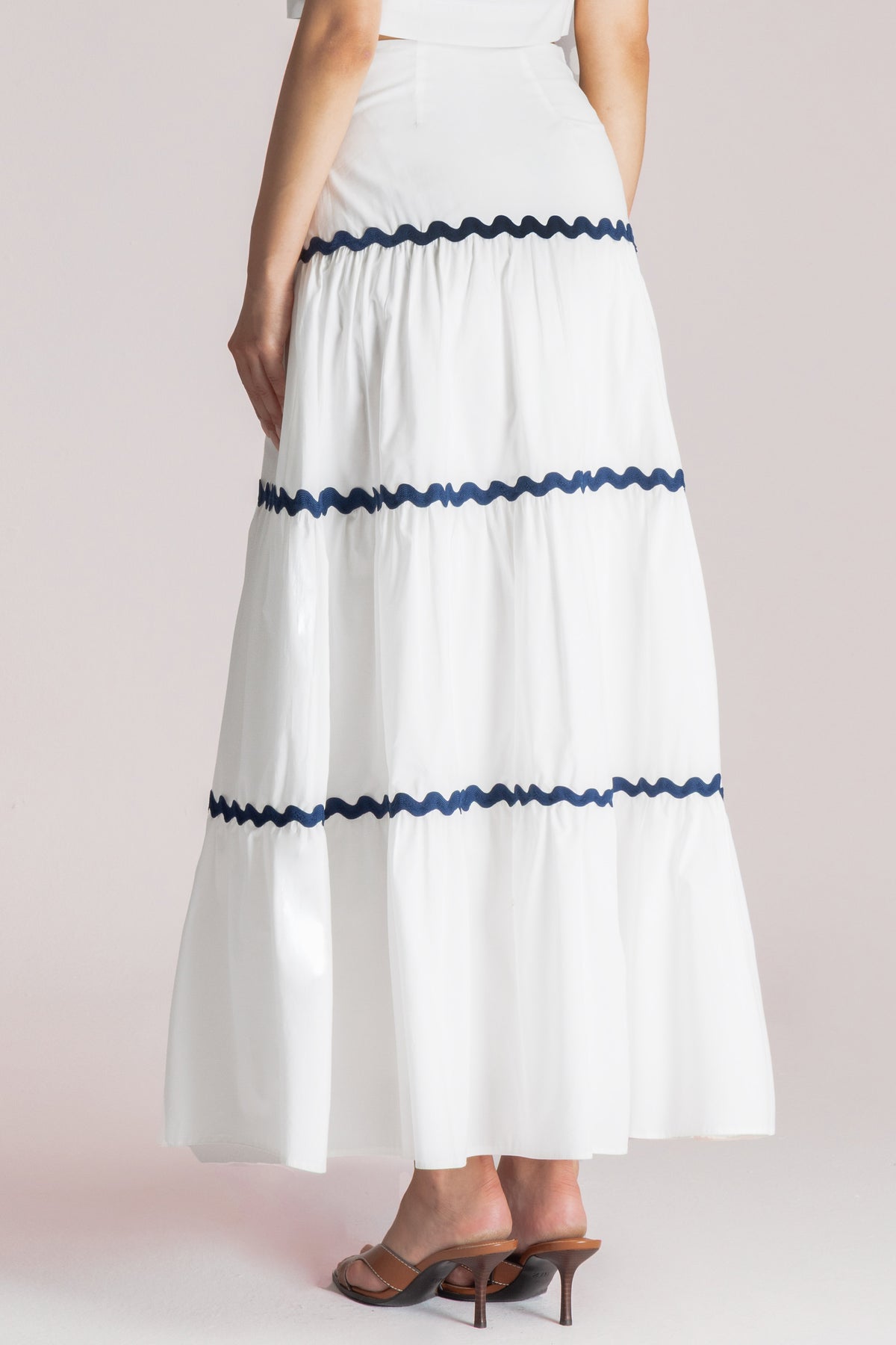LONG COTTON SKIRT "WAVE" WHITE/NAVY