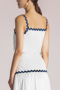 CROPPED COTTON TOP "WAVE" WHITE/NAVY