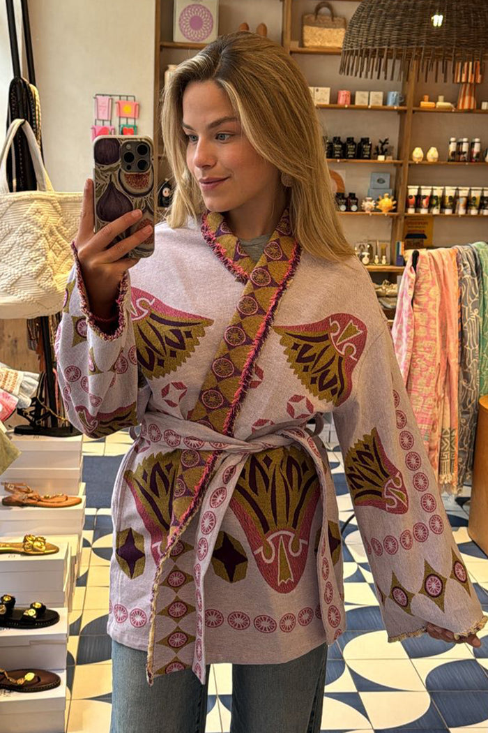 WOVEN COTTON KIMONO JACKET "YSIA" PINK/PURPLE