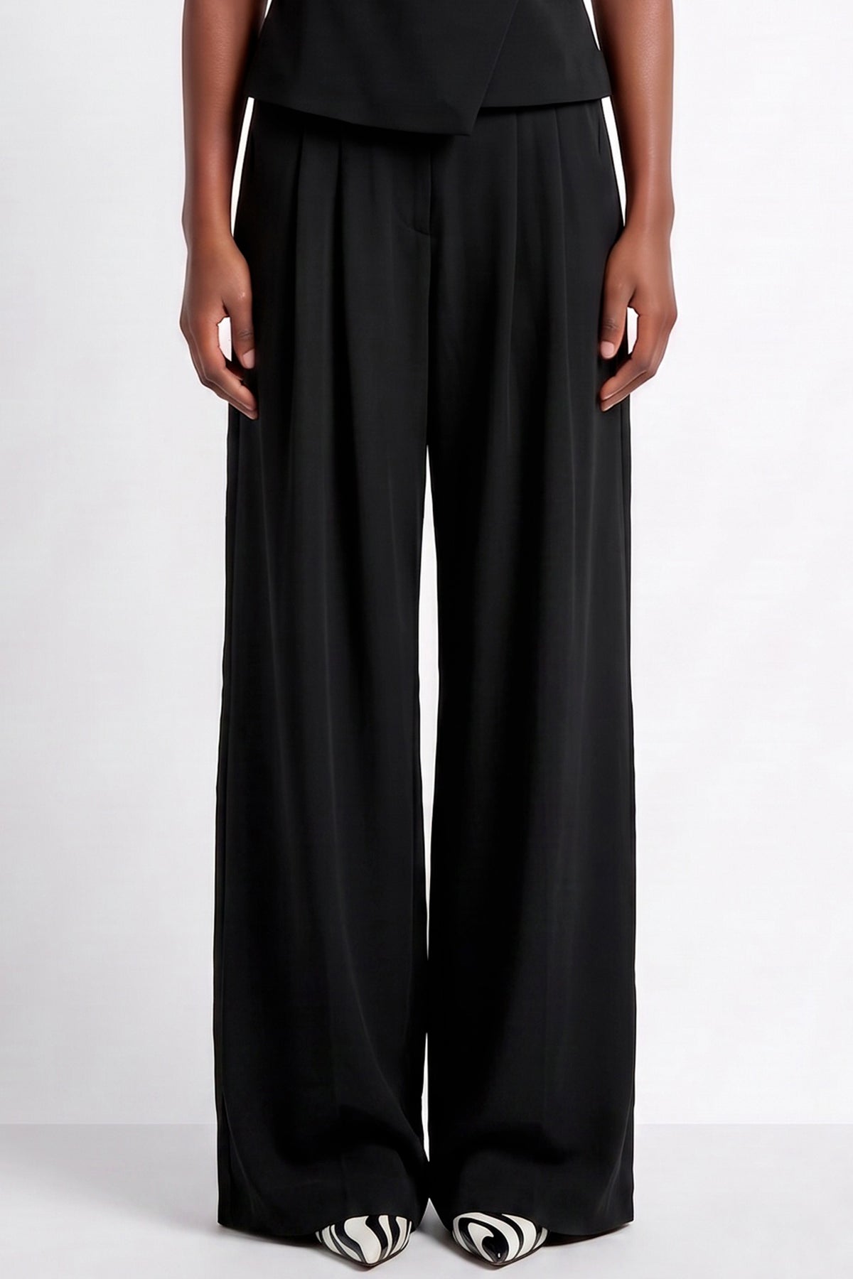 WIDE LEG VISCOSE PANTS BLACK