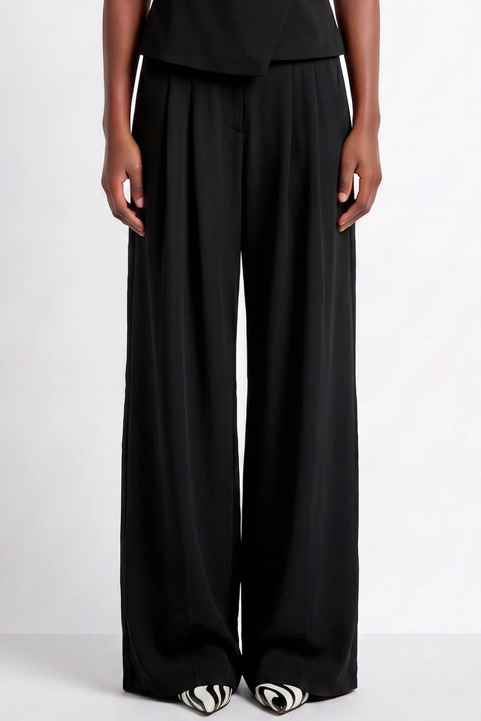 WIDE LEG VISCOSE PANTS BLACK