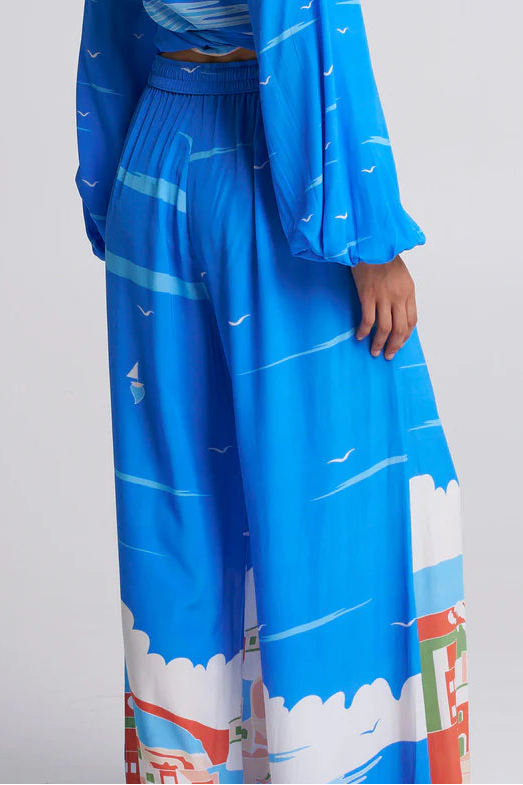 FLOWY PANTS "AMALFI" BLUE/MULTICOLOR