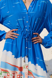 LONG DRESS "AMALFI" BLUE/MULTICOLOR