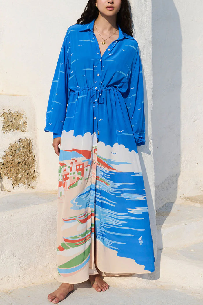 LONG DRESS "AMALFI" BLUE/MULTICOLOR