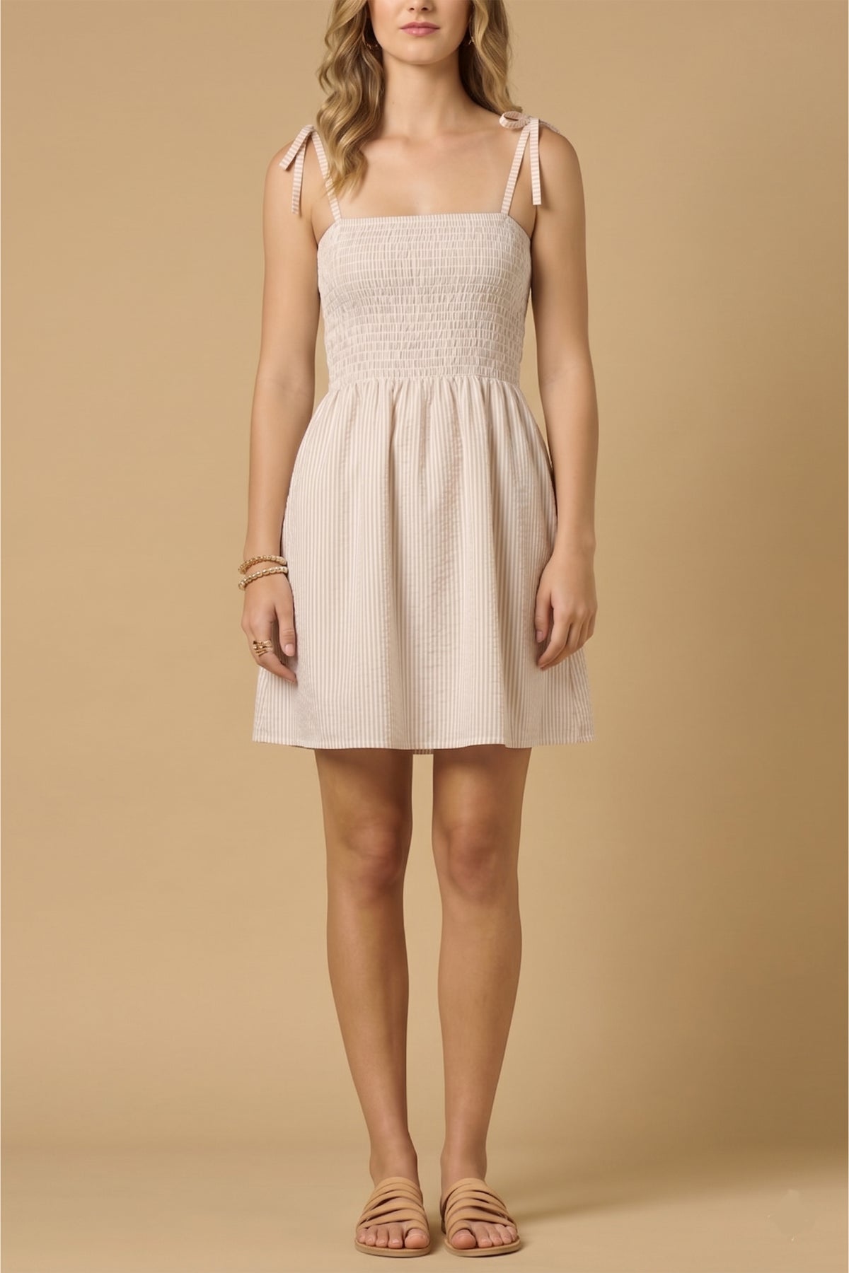 SMOCKED MINI DRESS "ARETI" BEIGE