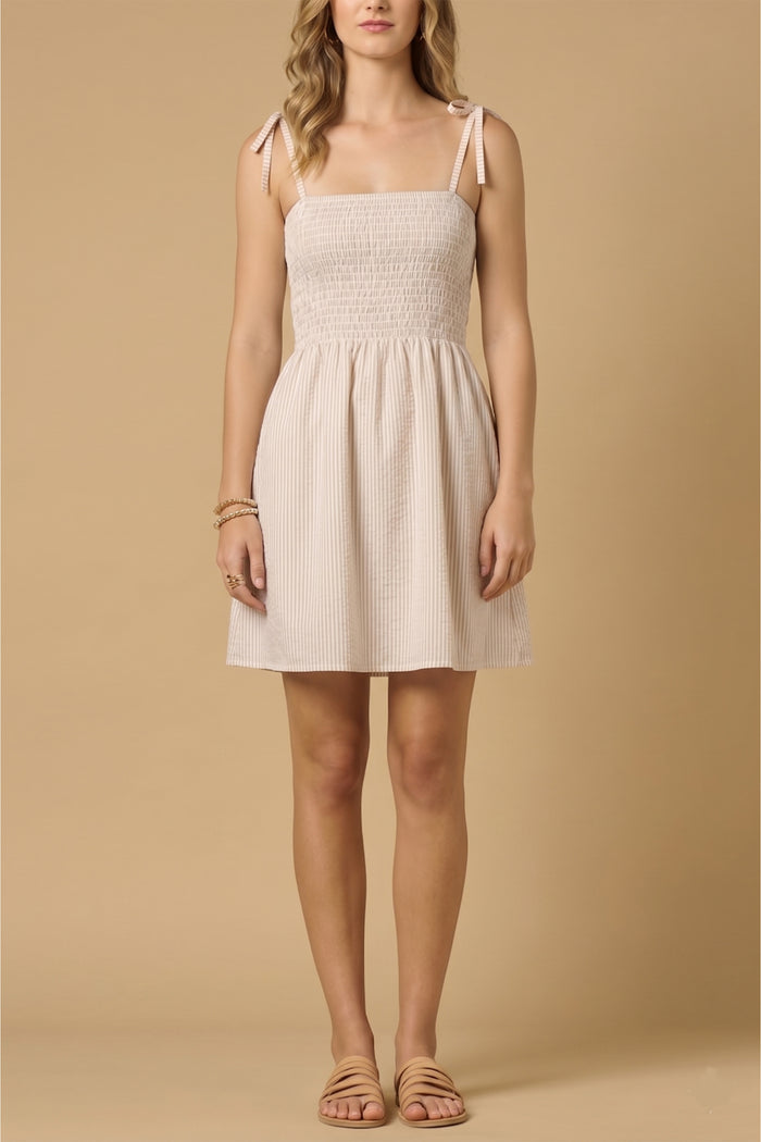 SMOCKED MINI DRESS "ARETI" BEIGE
