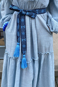 WOVEN BELT WITH TASSELS "ARROW" BLACK/BLUE