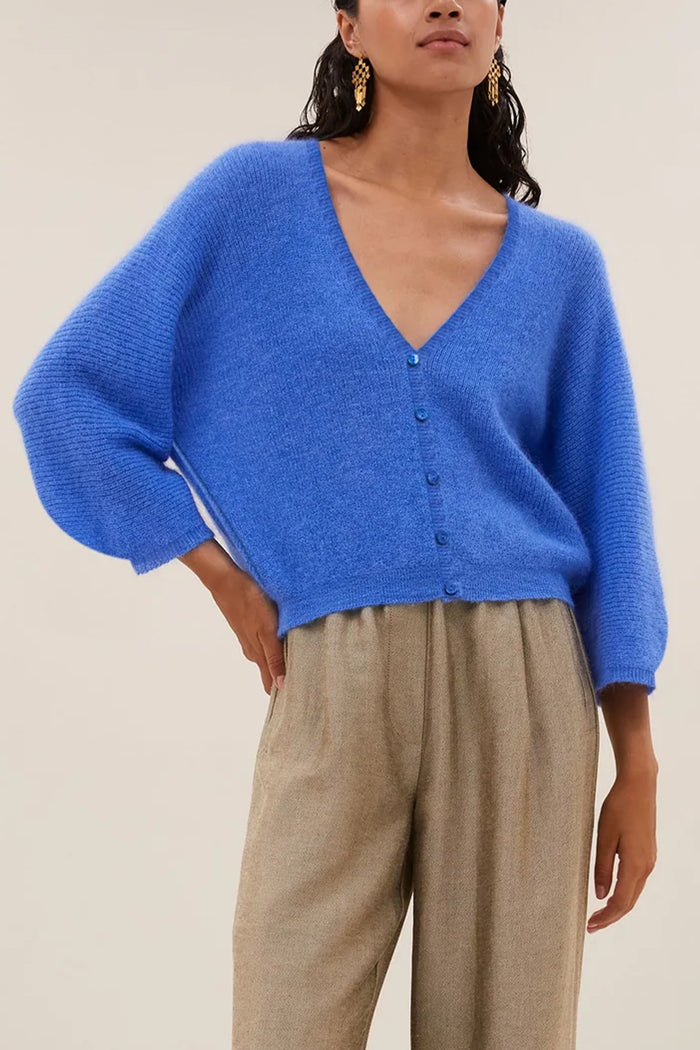 VERSATILE ALPACA/MOHAIR FINEKNIT CARDIGAN BLUE