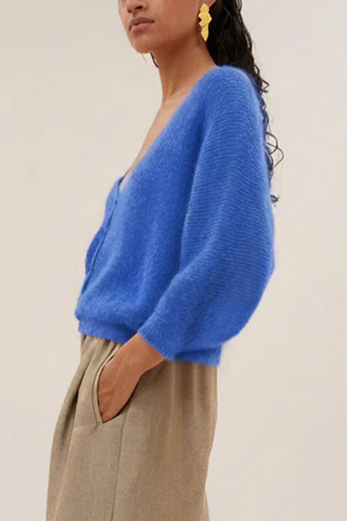 VERSATILE ALPACA/MOHAIR FINEKNIT CARDIGAN BLUE