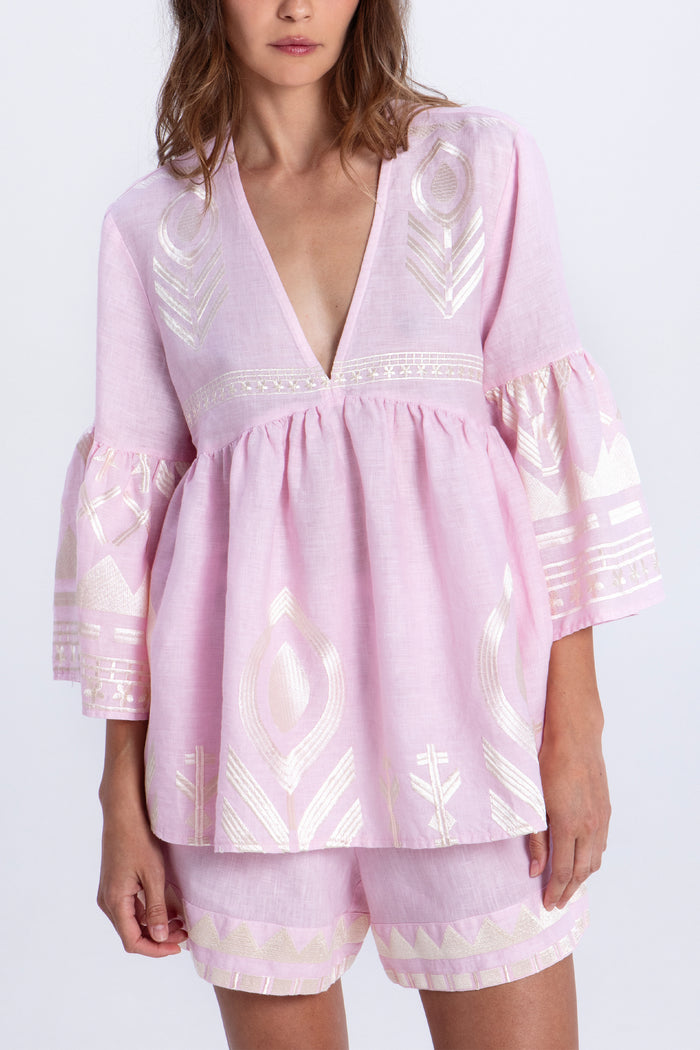 LINEN BLOUSE "FEATHER" PINK/CHAMPAGNE