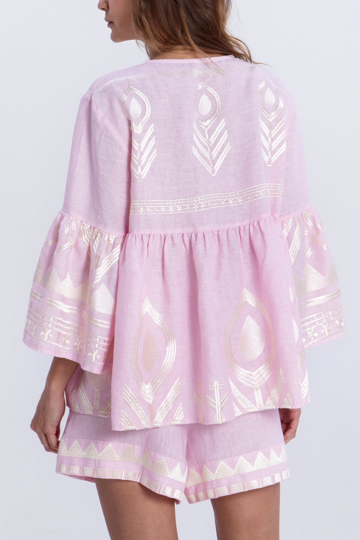 LINEN BLOUSE "FEATHER" PINK/CHAMPAGNE