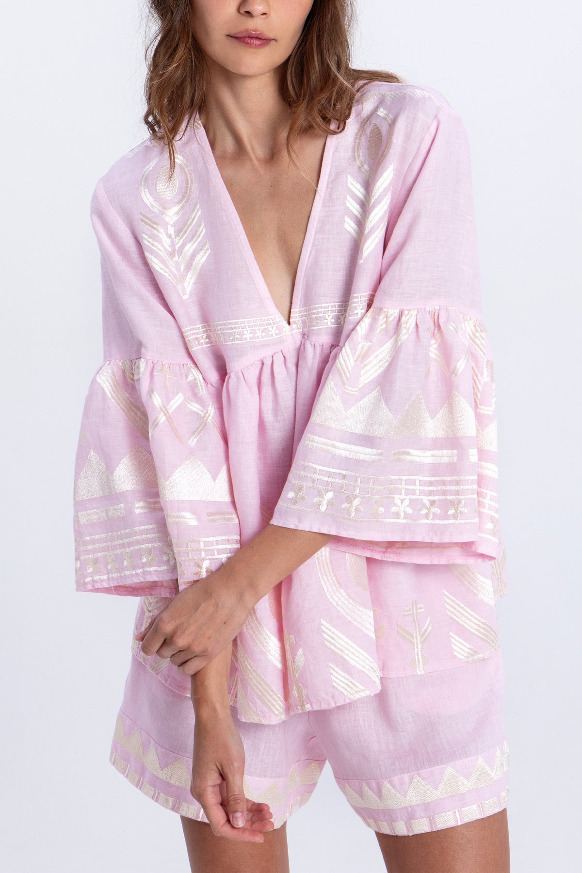 LINEN BLOUSE "FEATHER" PINK/CHAMPAGNE