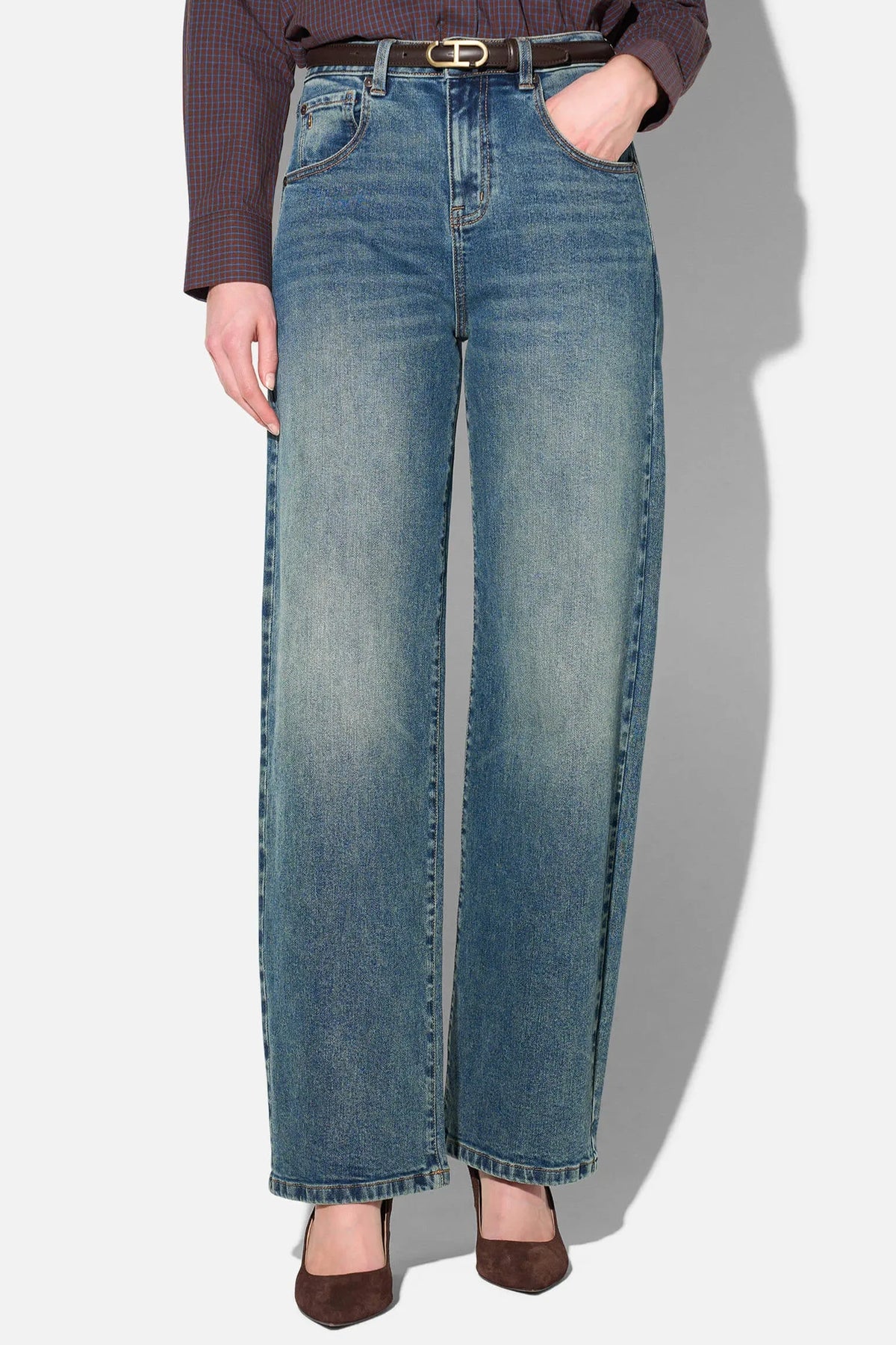 BARREL STRETCH DENIM PANTS "BAXTER" WASHED BLUE