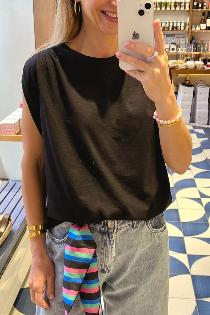 OVERSIZED SLEEVELESS COTTON TOP "ISABEL" BLACK