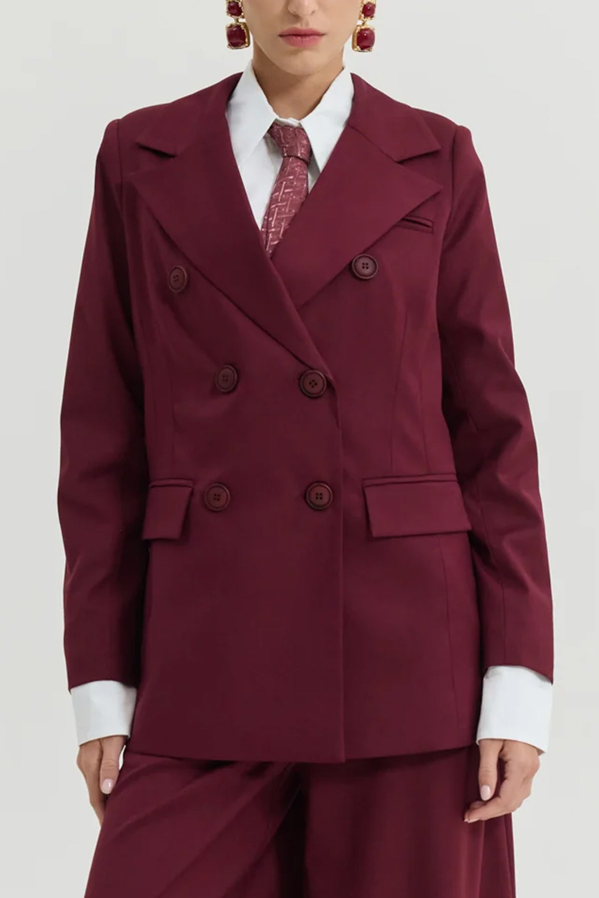 LONG OVERSIZED BLAZER WITH FLOWER LINING BORDEAUX