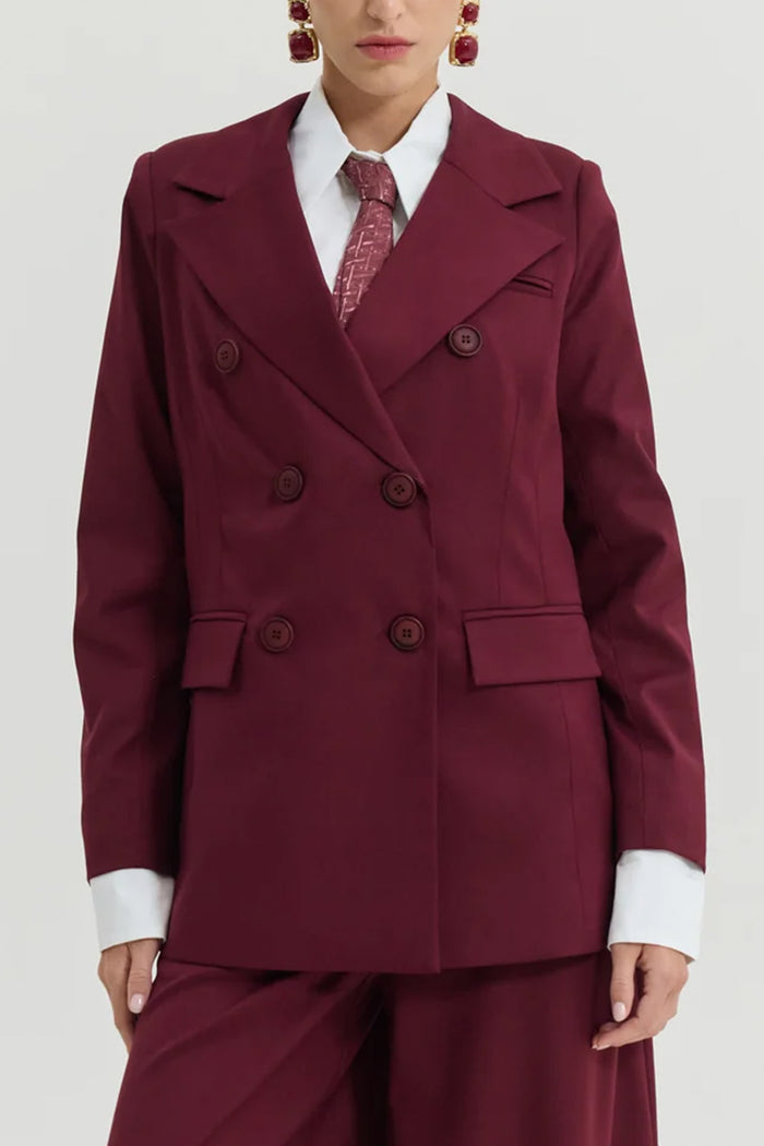 LONG OVERSIZED BLAZER WITH FLOWER LINING BORDEAUX