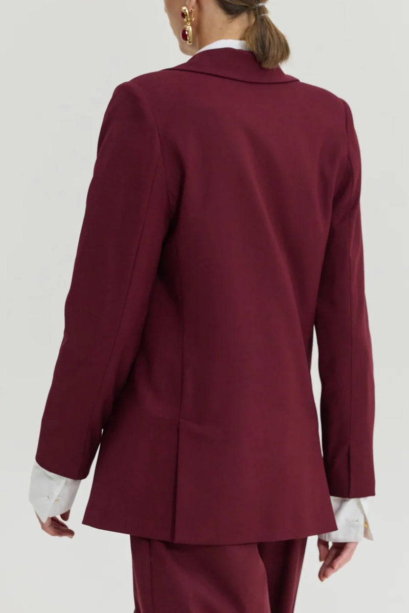 LONG OVERSIZED BLAZER WITH FLOWER LINING BORDEAUX