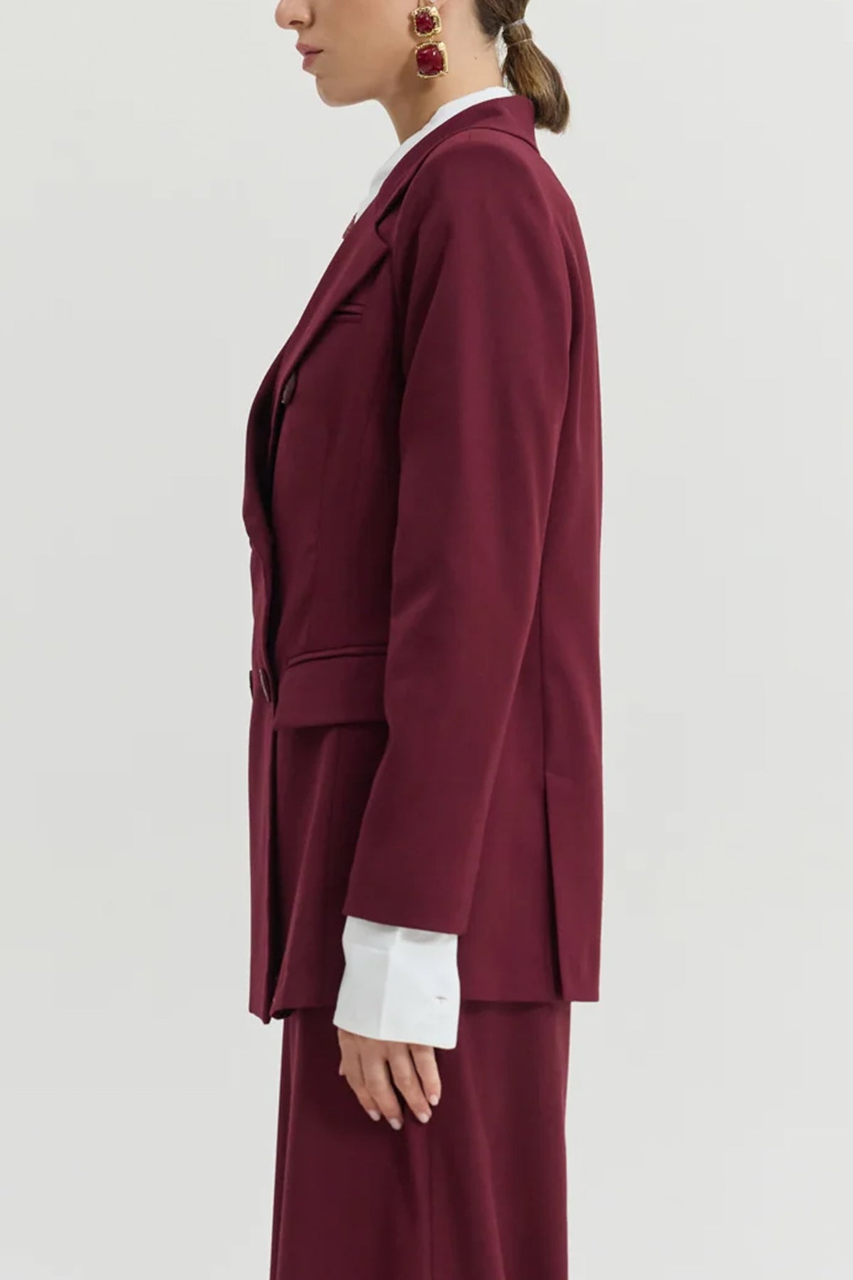 LONG OVERSIZED BLAZER WITH FLOWER LINING BORDEAUX