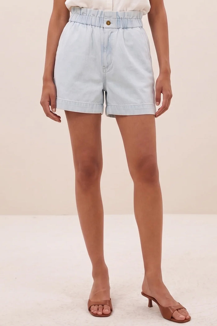 BLEACHED DENIM SHORTS LIGHT BLUE