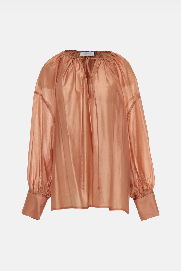 OVERSIZED TRANSPARENT BLOUSE "SILKSTONE" POWDER