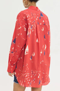 OVERSIZED COTTON BLOUSE "LORA" RED/BOATS