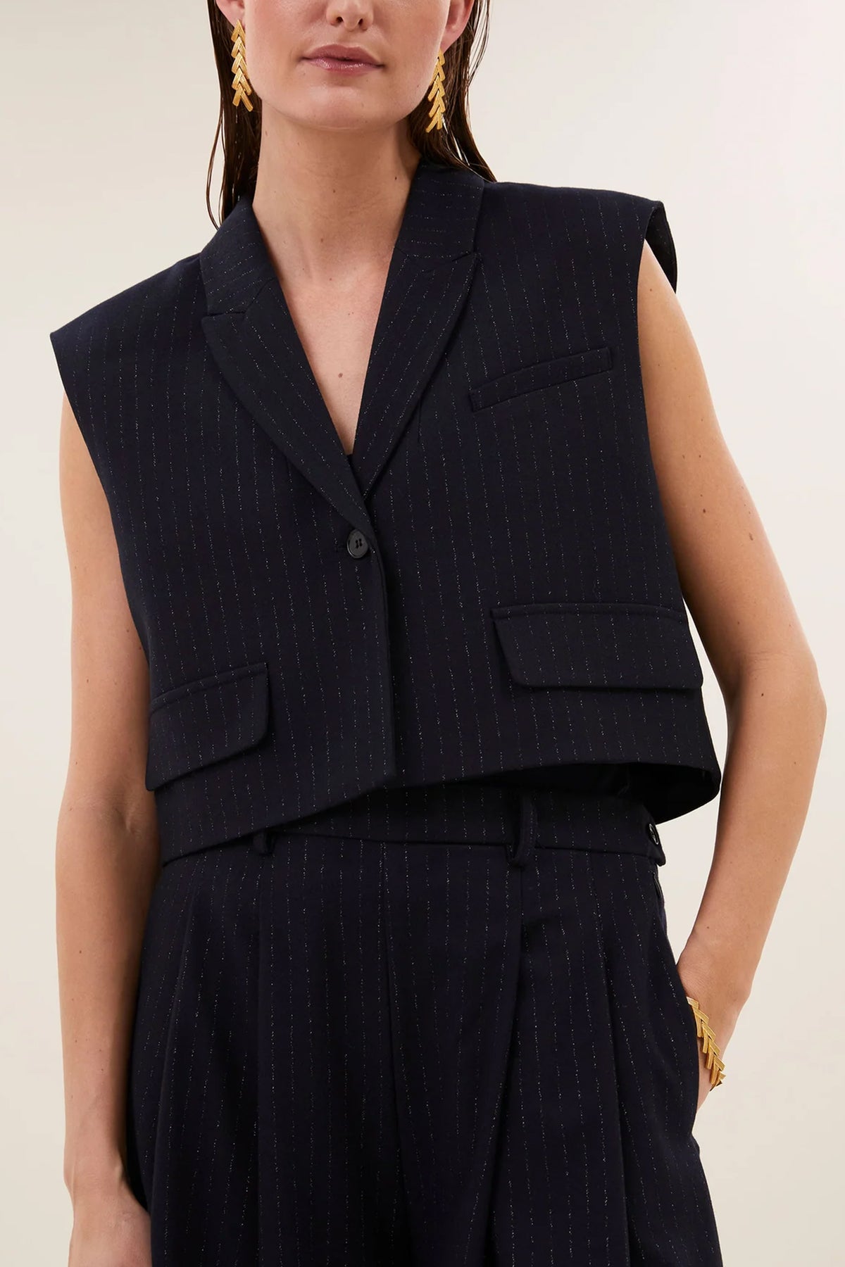 SHORT PINSTRIPE VEST MIDNIGHT/SPARKLE