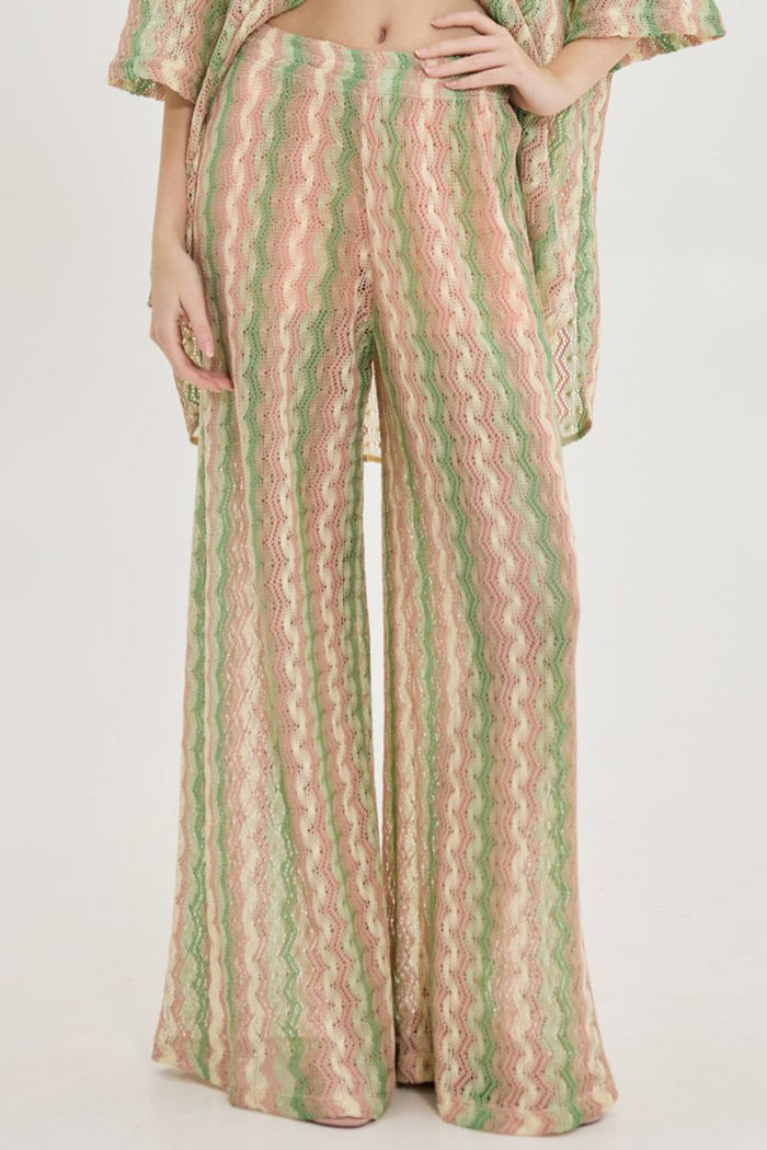 WIDE KNITTED PANTS "CHAD" GREEN/BEIGE