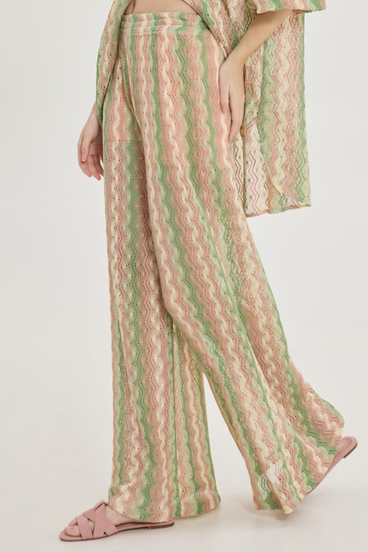 WIDE KNITTED PANTS "CHAD" GREEN/BEIGE