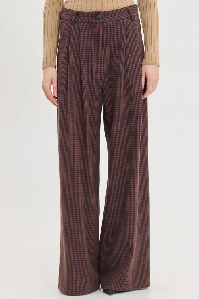 CHECKERED WIDE LEG PANTS BROWN/ORANGE