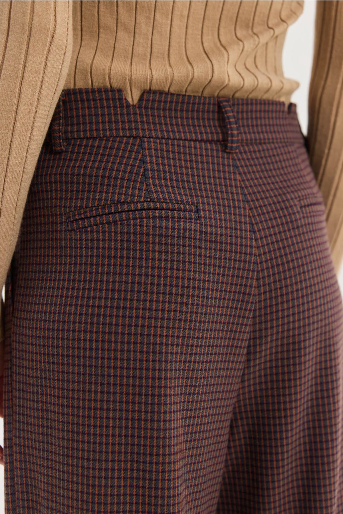 CHECKERED WIDE LEG PANTS BROWN/ORANGE