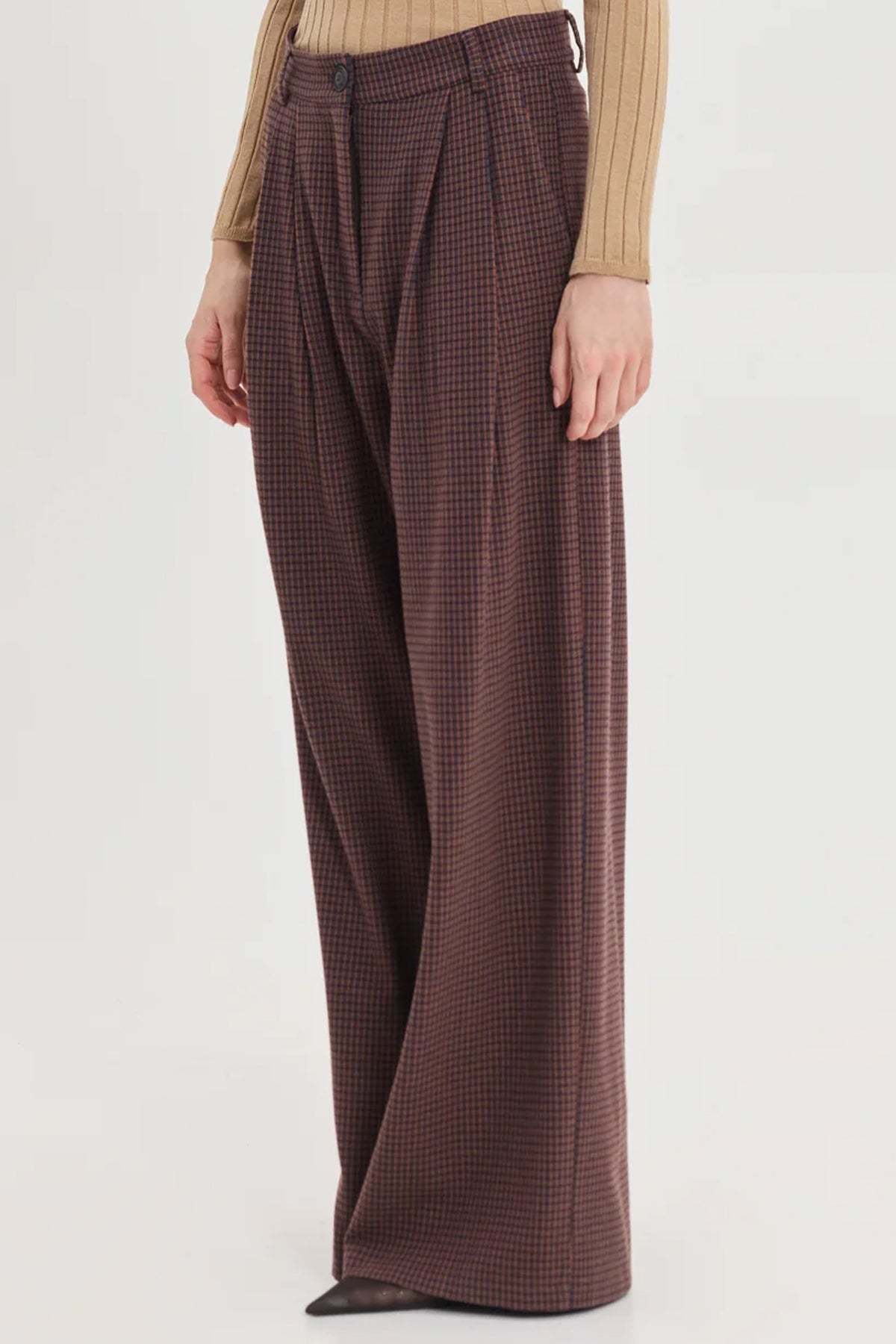 CHECKERED WIDE LEG PANTS BROWN/ORANGE
