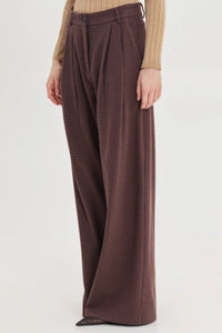 CHECKERED WIDE LEG PANTS BROWN/ORANGE