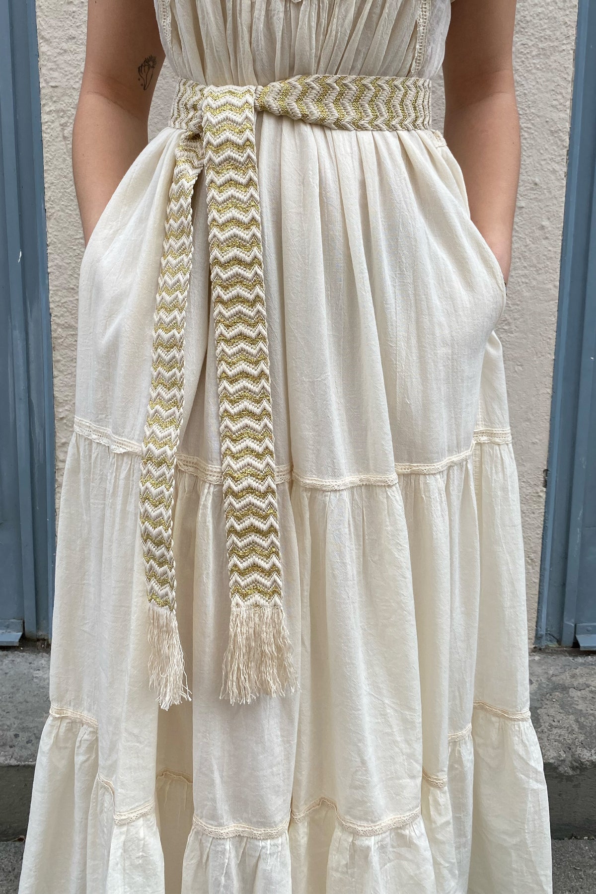 WOVEN BELT "CHEVRON" GOLD/ECRU