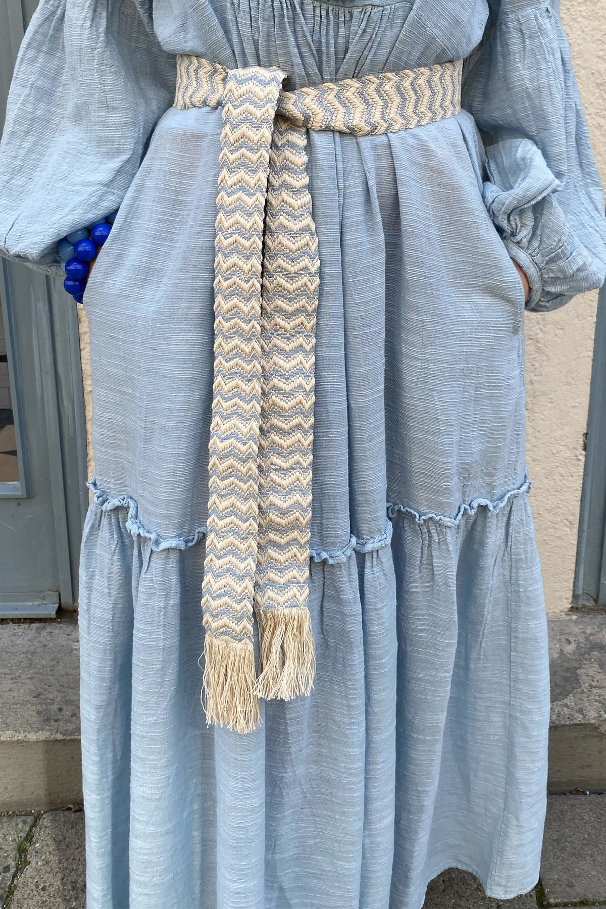 WOVEN BELT "CHEVRON" ICE BLUE/ECRU