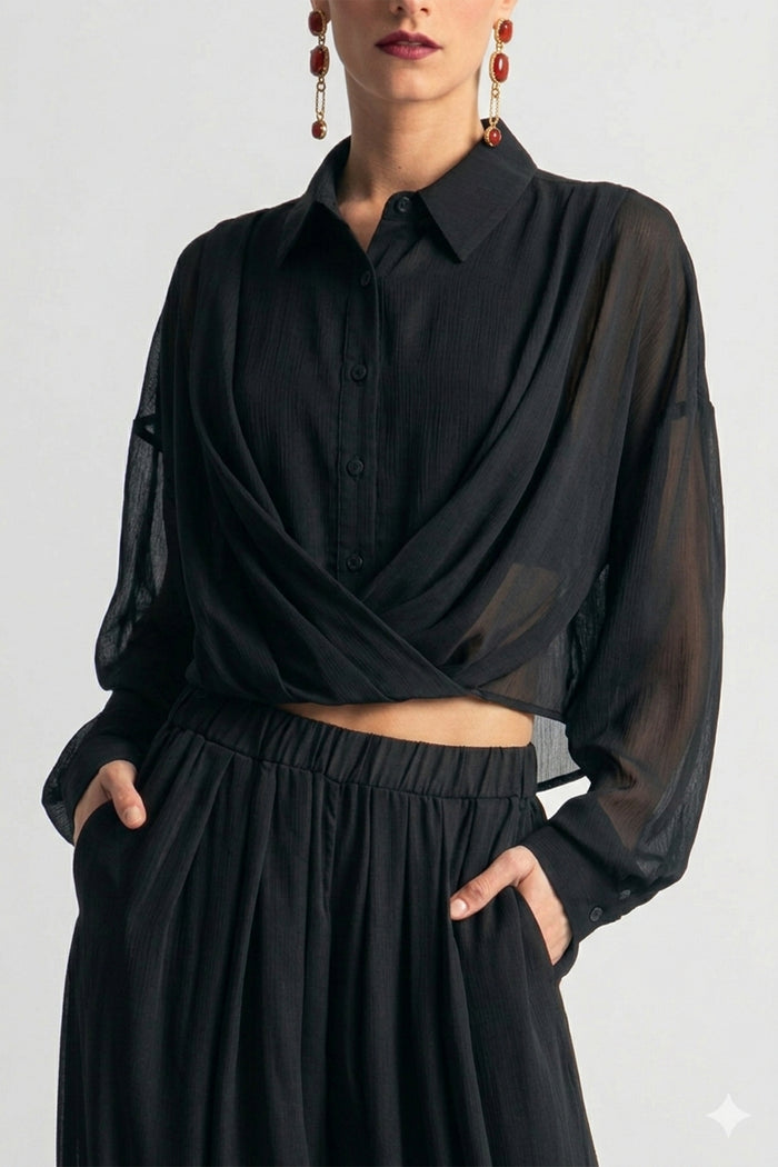 FLOWY CROPPED BLOUSE BLACK