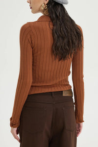 SLIM VISCOSE POLO PULLOVER "SPECTER" CHOCOLATE