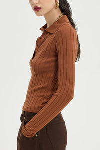 SLIM VISCOSE POLO PULLOVER "SPECTER" CHOCOLATE