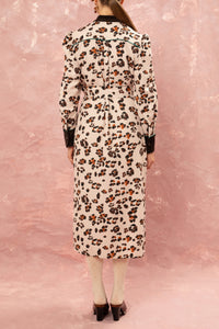 MIDI SHIRT DRESS WITH CORDUROY DETAILS "LEOPARD" CREAM/BROWN