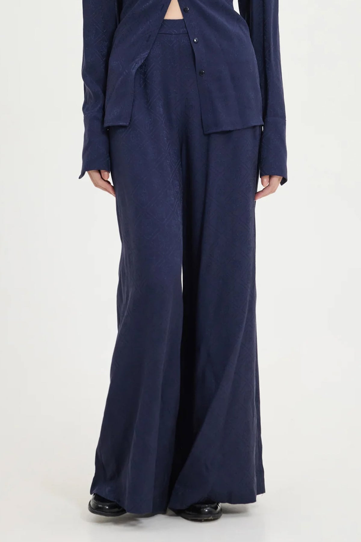 WIDE LEG SATIN JACQUARD PANTS BLUE
