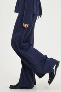 WIDE LEG SATIN JACQUARD PANTS BLUE