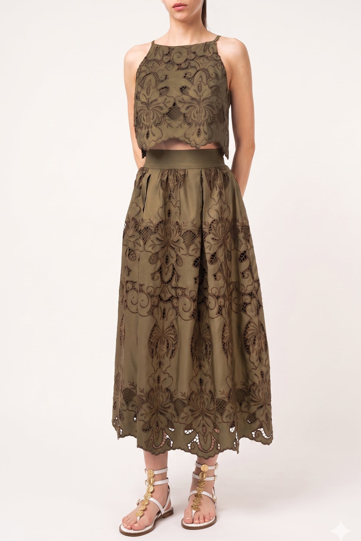 CROPPED LACE TOP "DANTELA" KHAKI