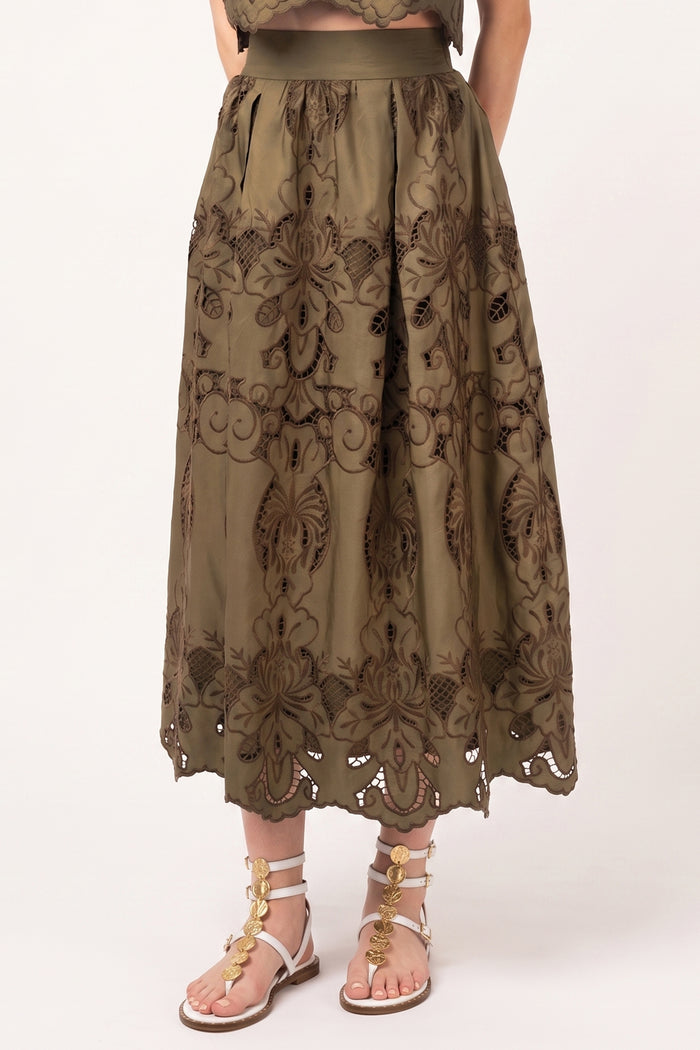 MIDI LACE SKIRT "DANTELA" KHAKI