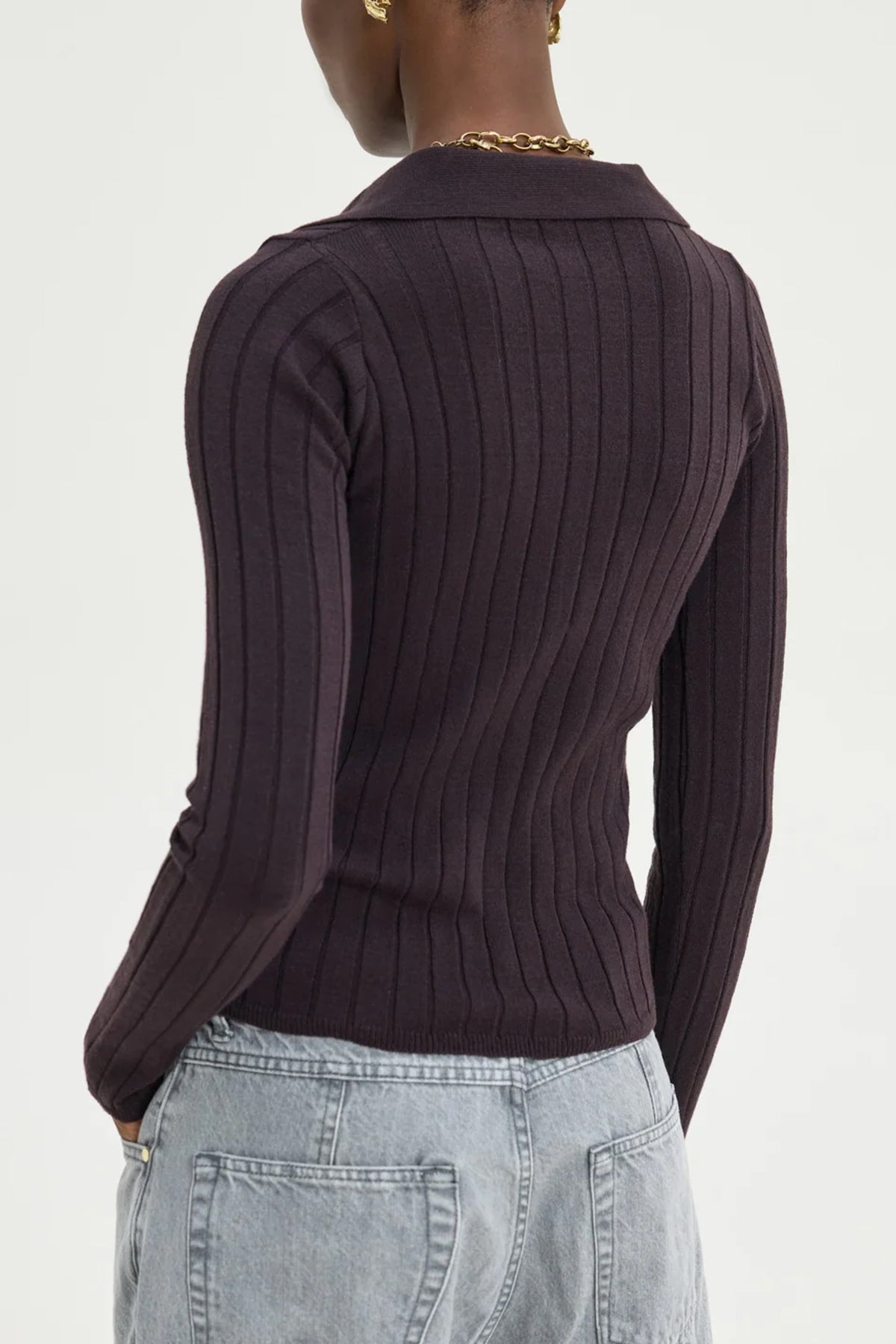 SLIM VISCOSE POLO PULLOVER "SPECTER" DARK AUBERGINE BROWN