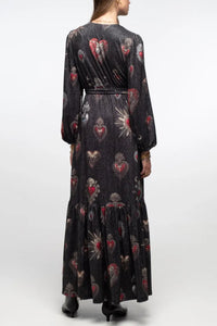 LONG LUREX JERSEY WRAP DRESS BLACK/RED