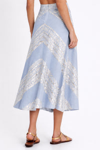 MIDI COTTON SKIRT "EMBROIDERED" LIGHT GREY/CHAMPAGNE